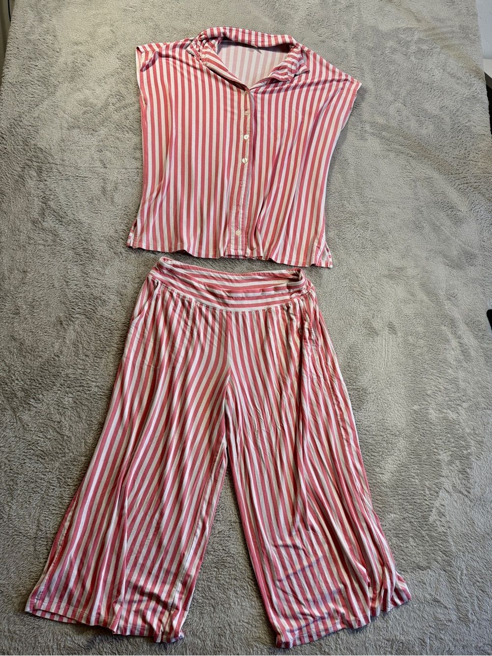 Soma Striped Pink & White Two-Piece Lounge Set M